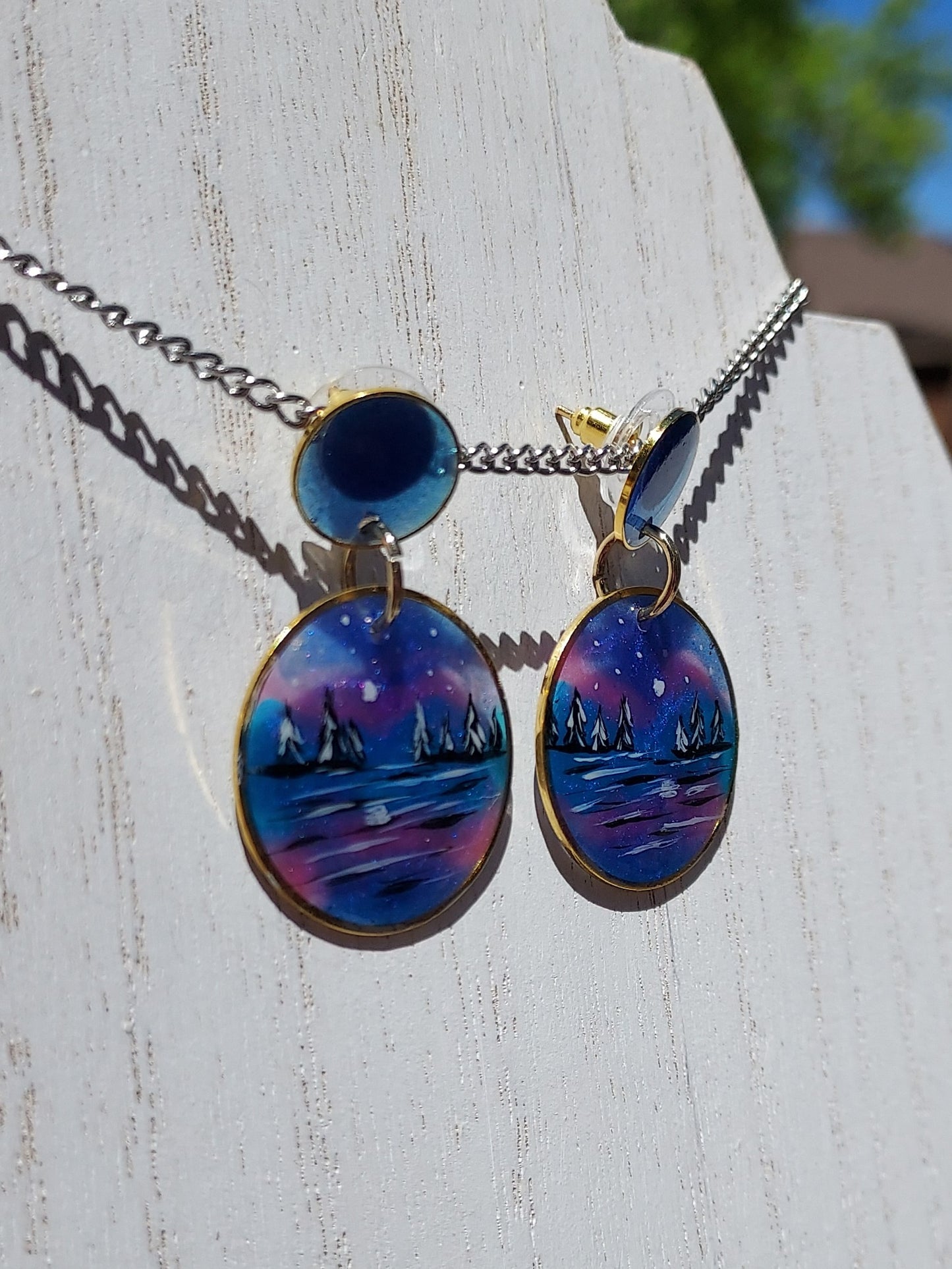Hand Painted Lakeview Winter Stud Earrings #1