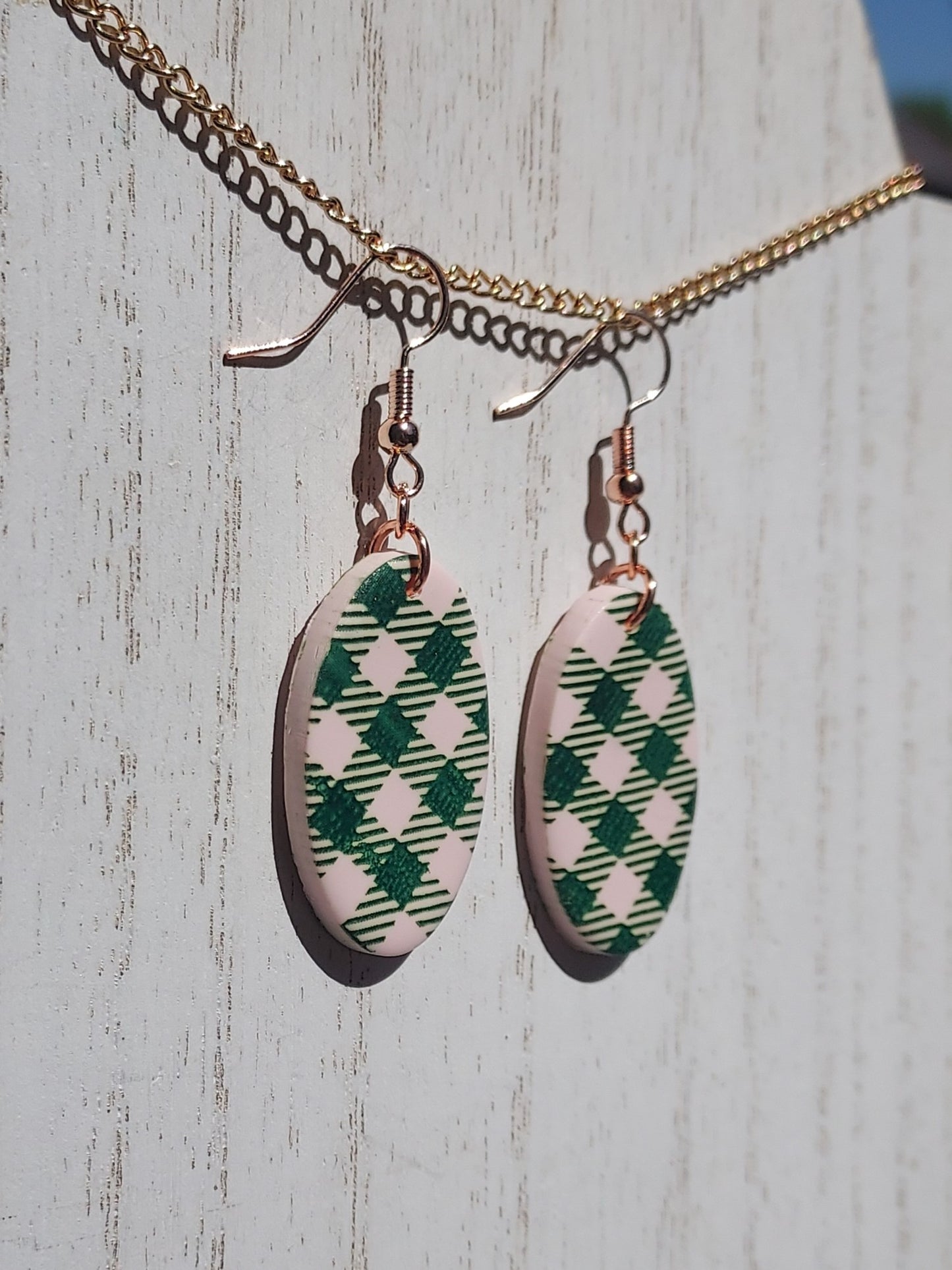 Pink Plaid Clay Earrings