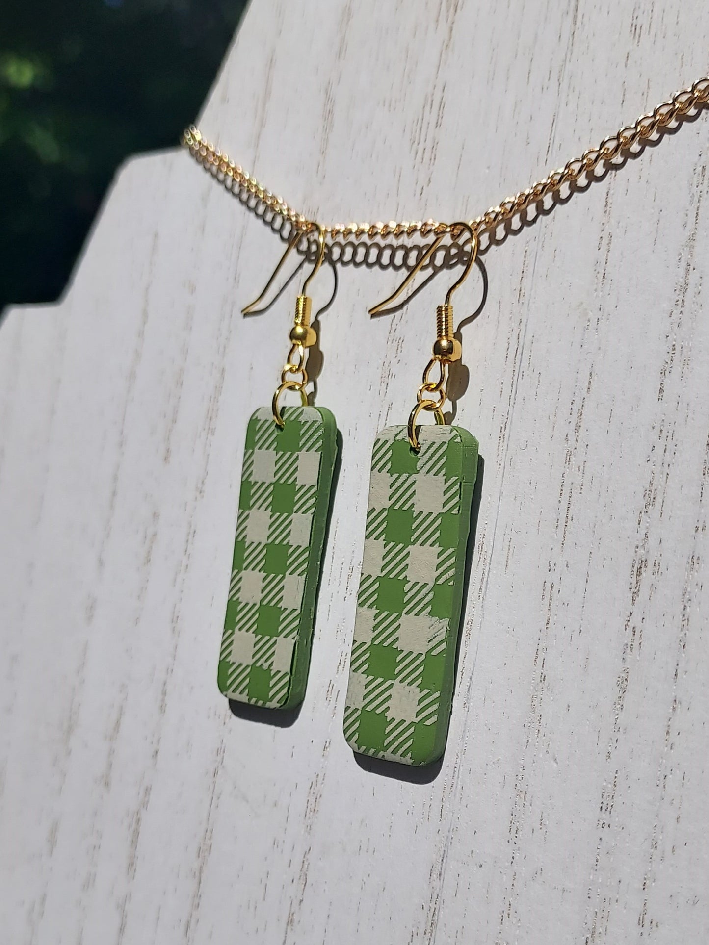 Green Plaid Clay Earrings