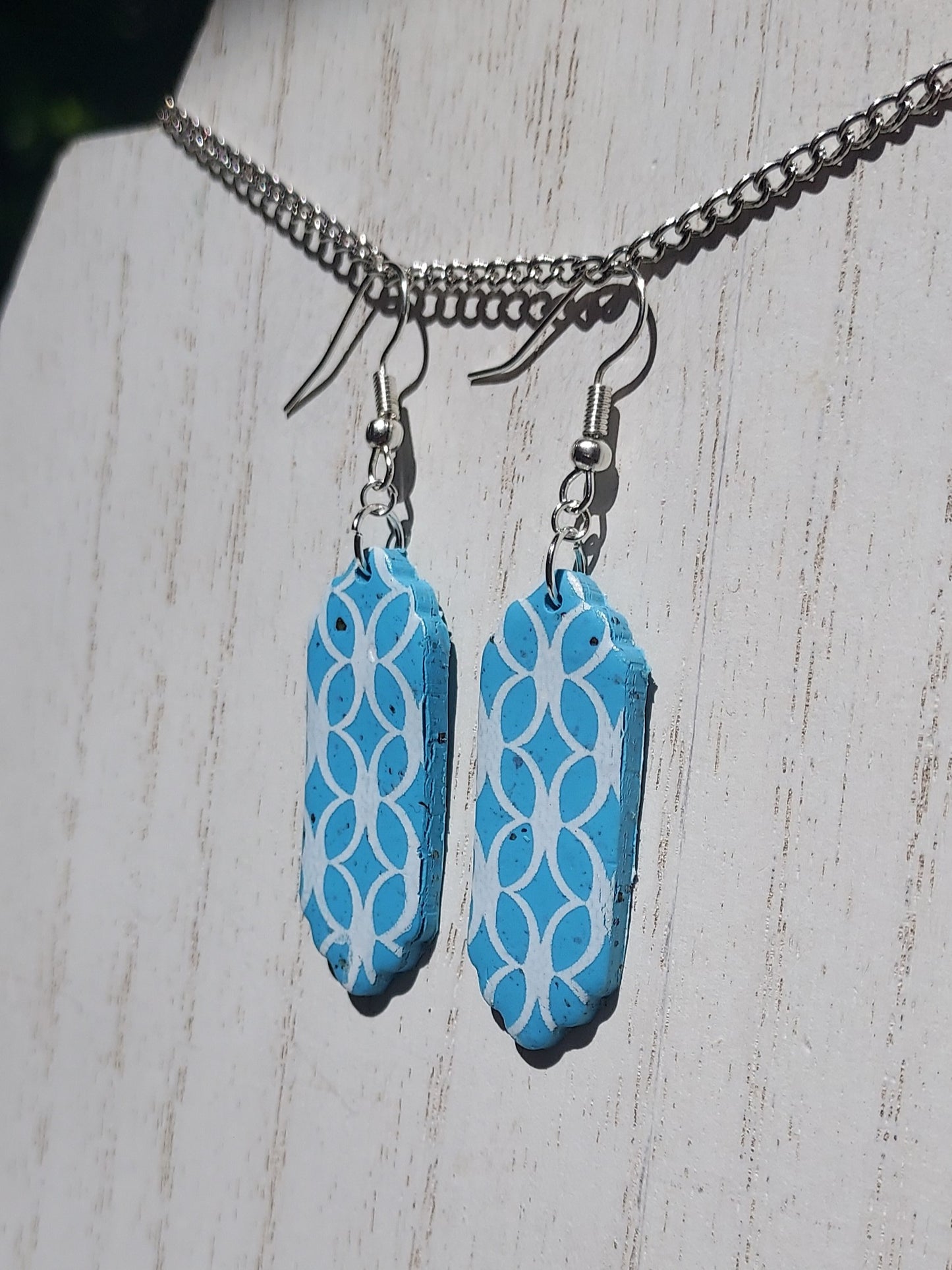 Blue Lattice Clay Earrings #1
