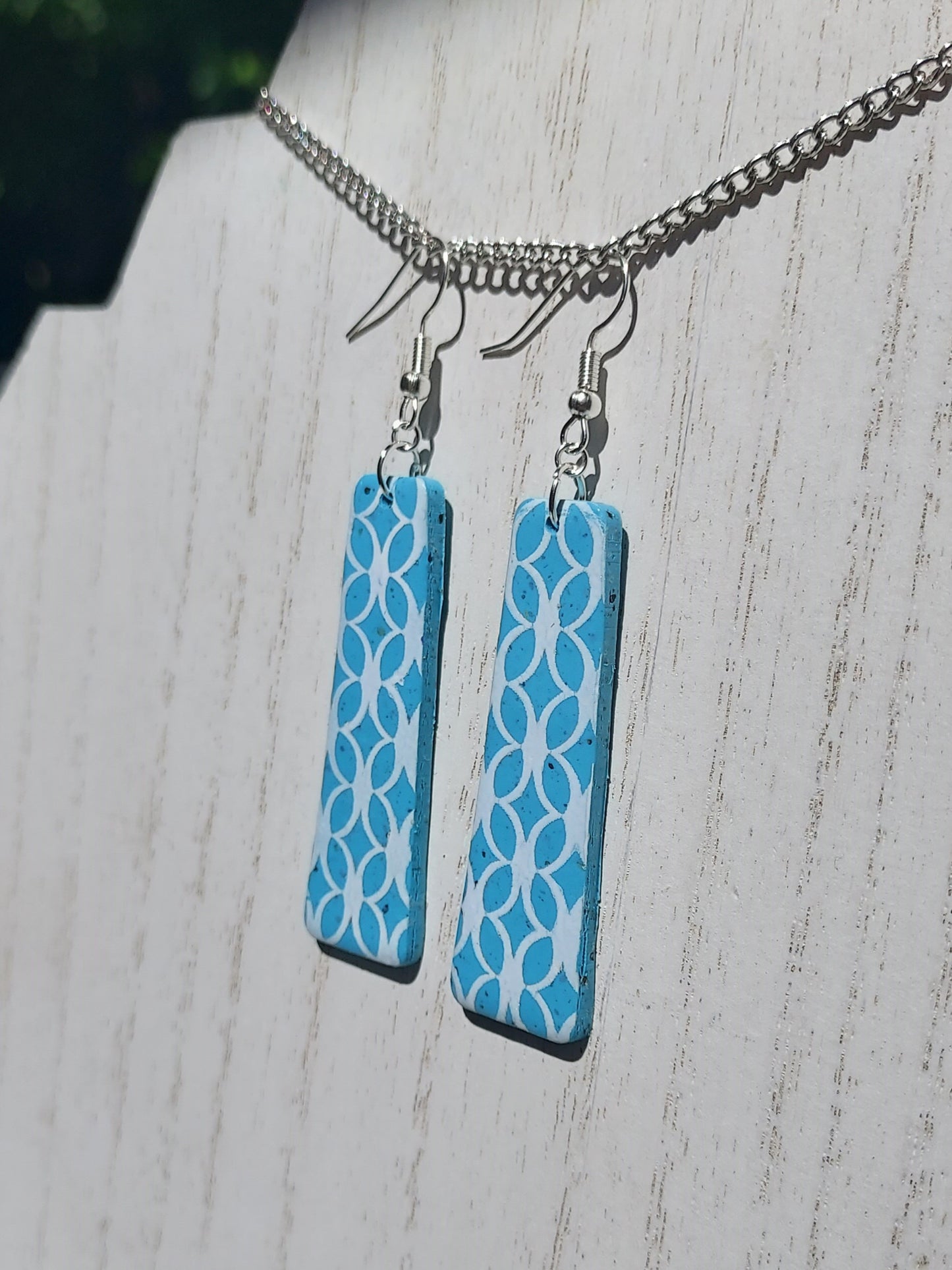 Blue Lattice Clay Earrings #2