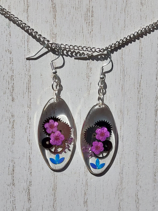 Flowers & Gears Earrings #2