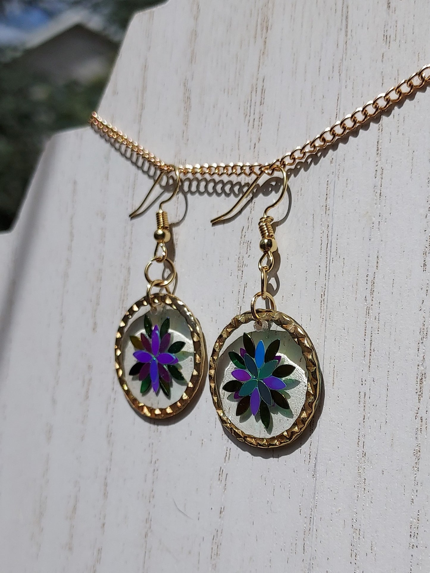 Navette Sequin Flower Earrings #1
