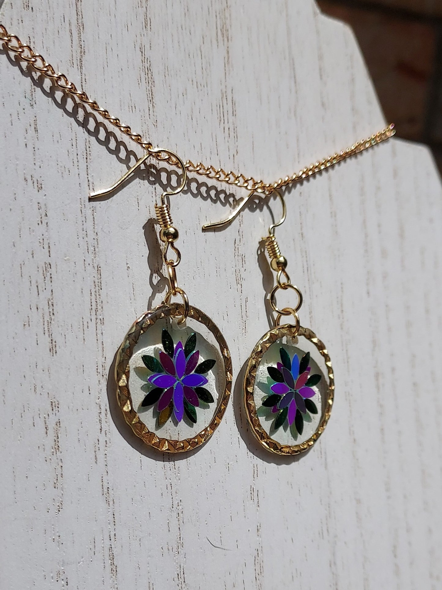 Navette Sequin Flower Earrings #1