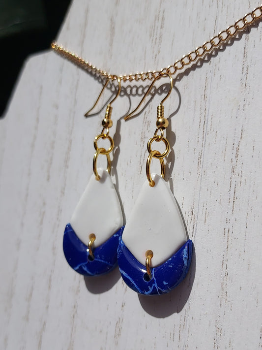 Blue Marble Clay Earrings #2