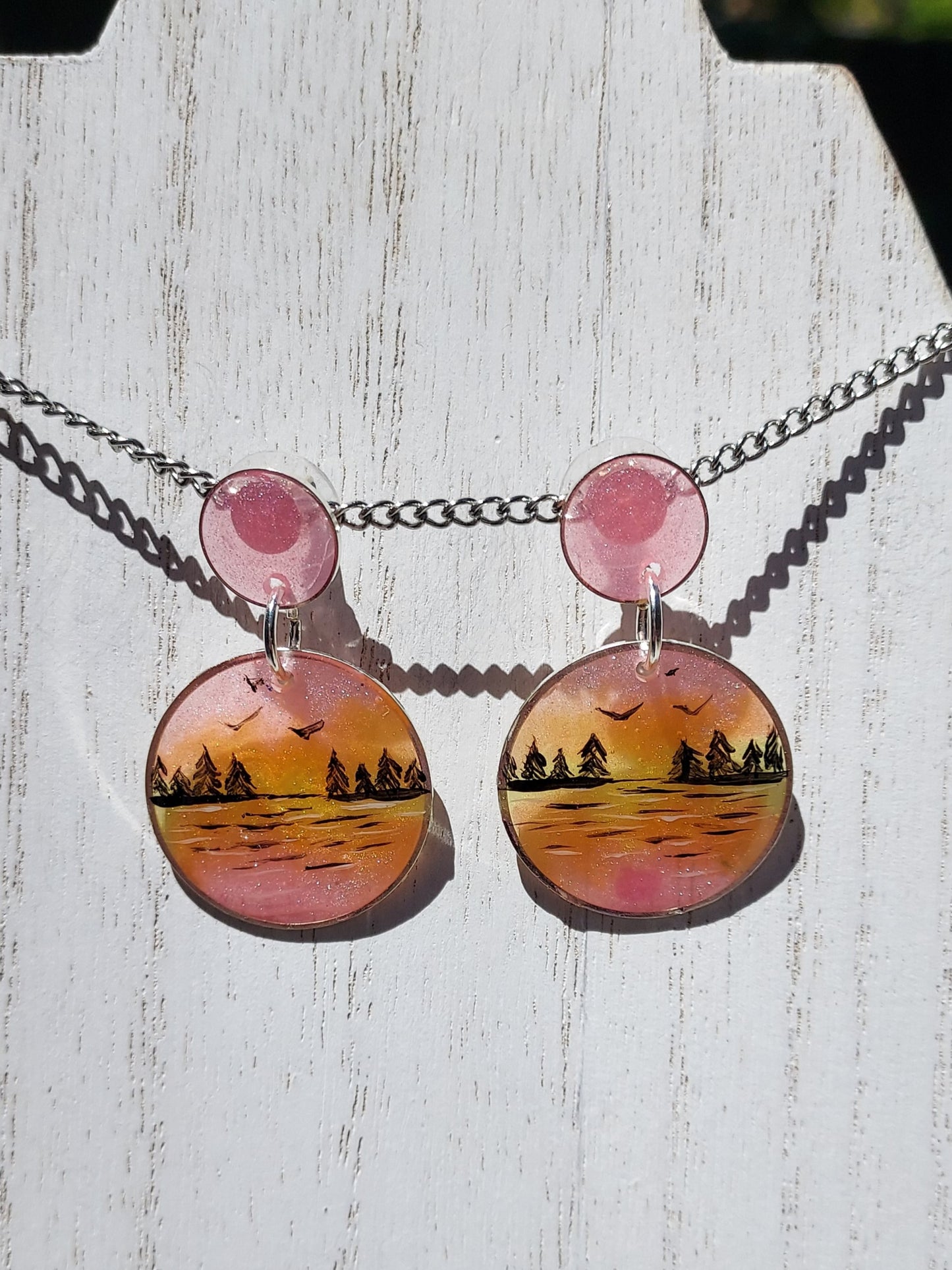 Hand Painted Lakeview Sunset Stud Earrings #2