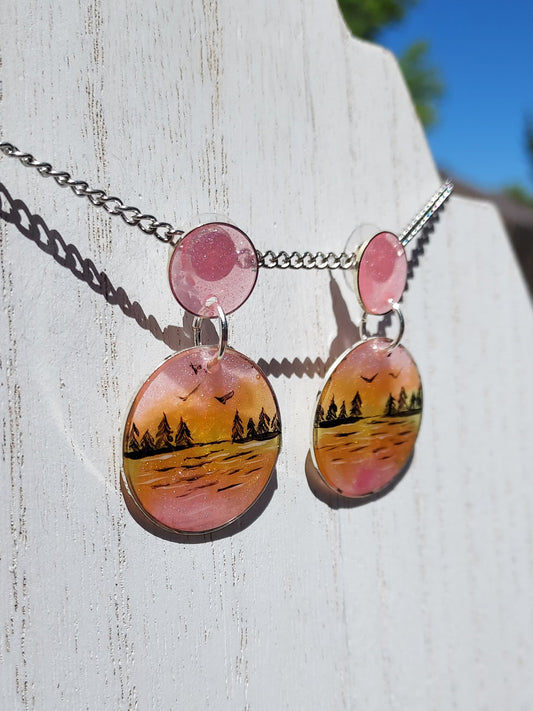 Hand Painted Lakeview Sunset Stud Earrings #2