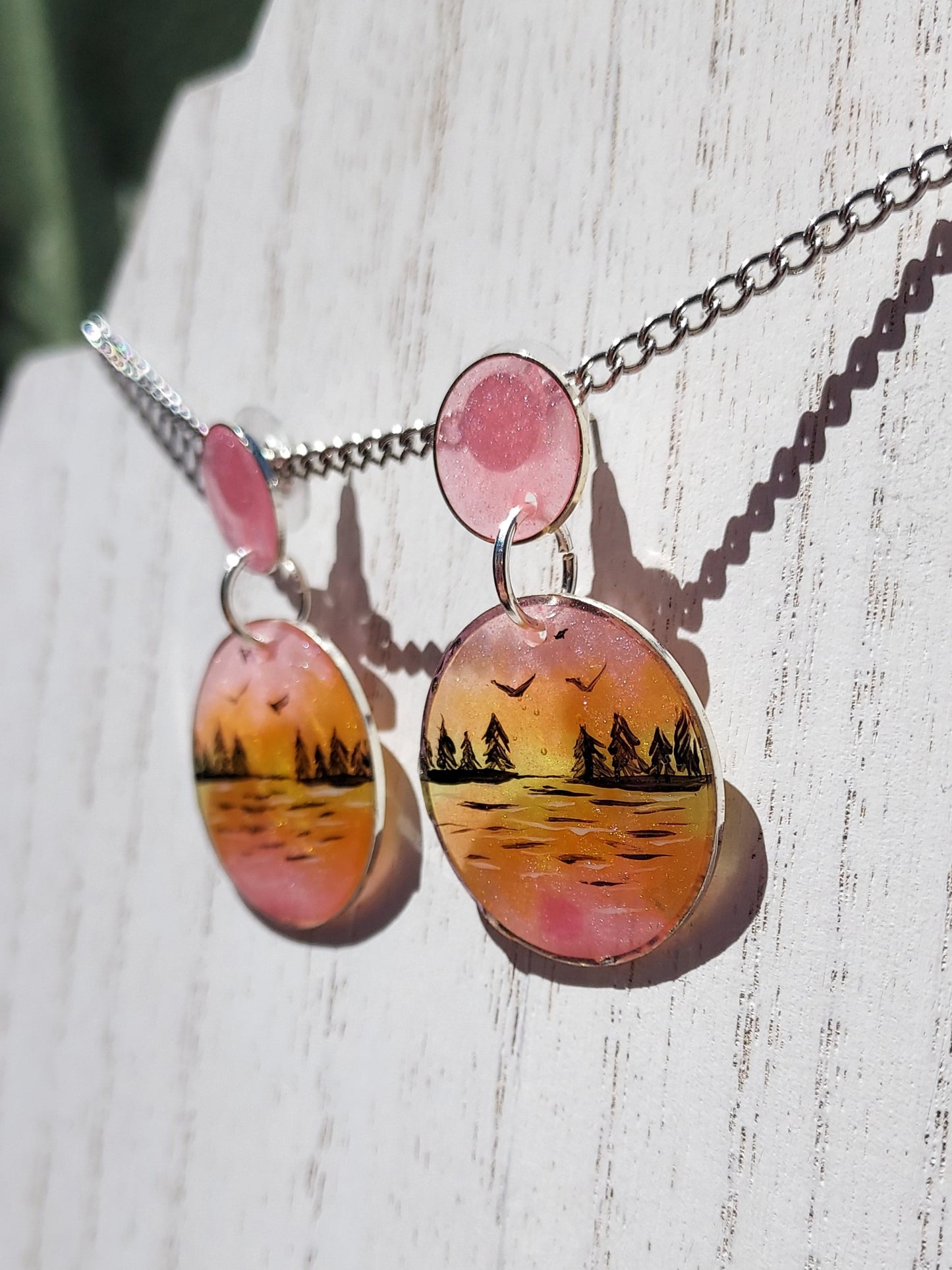 Hand Painted Lakeview Sunset Stud Earrings #2
