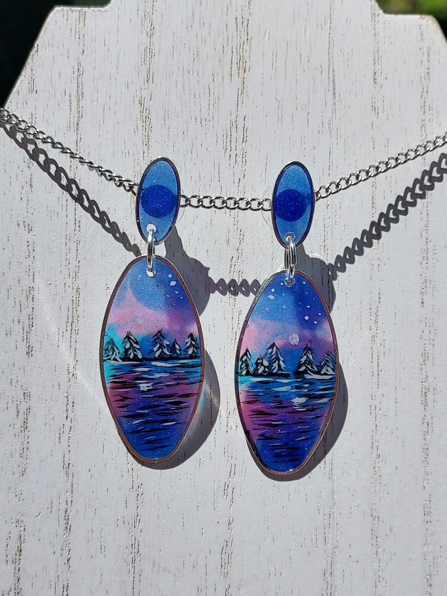 Hand Painted Lakeview Winter Stud Earrings #2