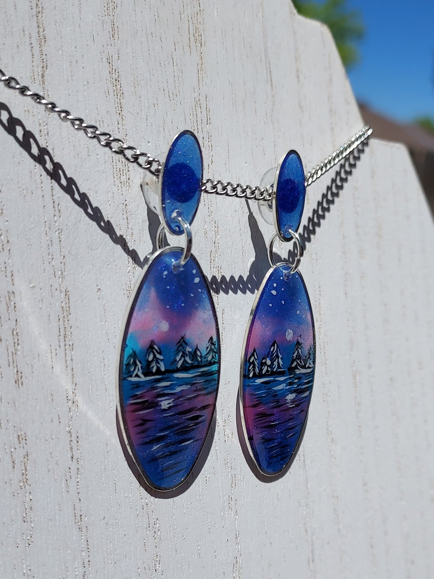 Hand Painted Lakeview Winter Stud Earrings #2