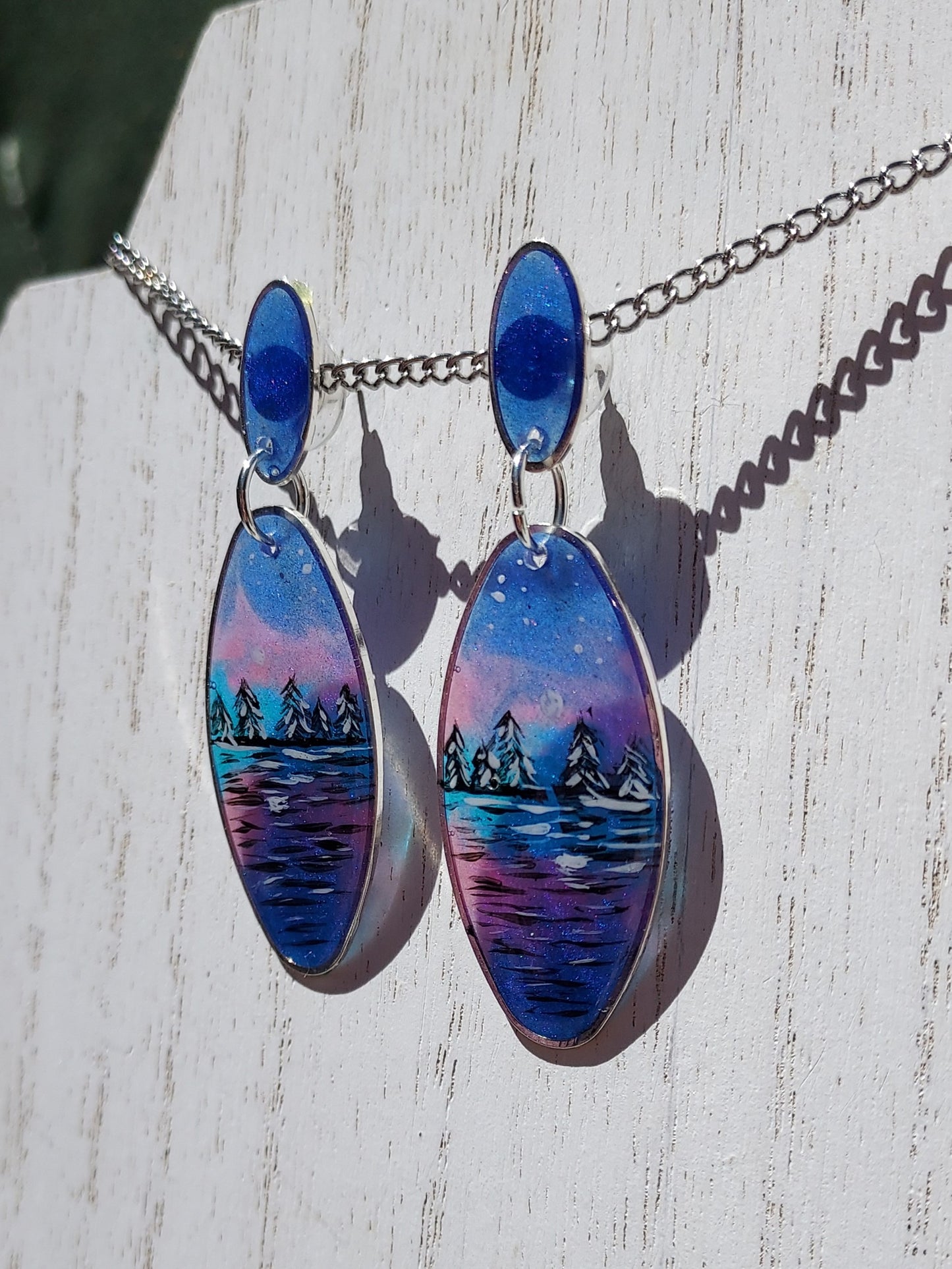 Hand Painted Lakeview Winter Stud Earrings #2