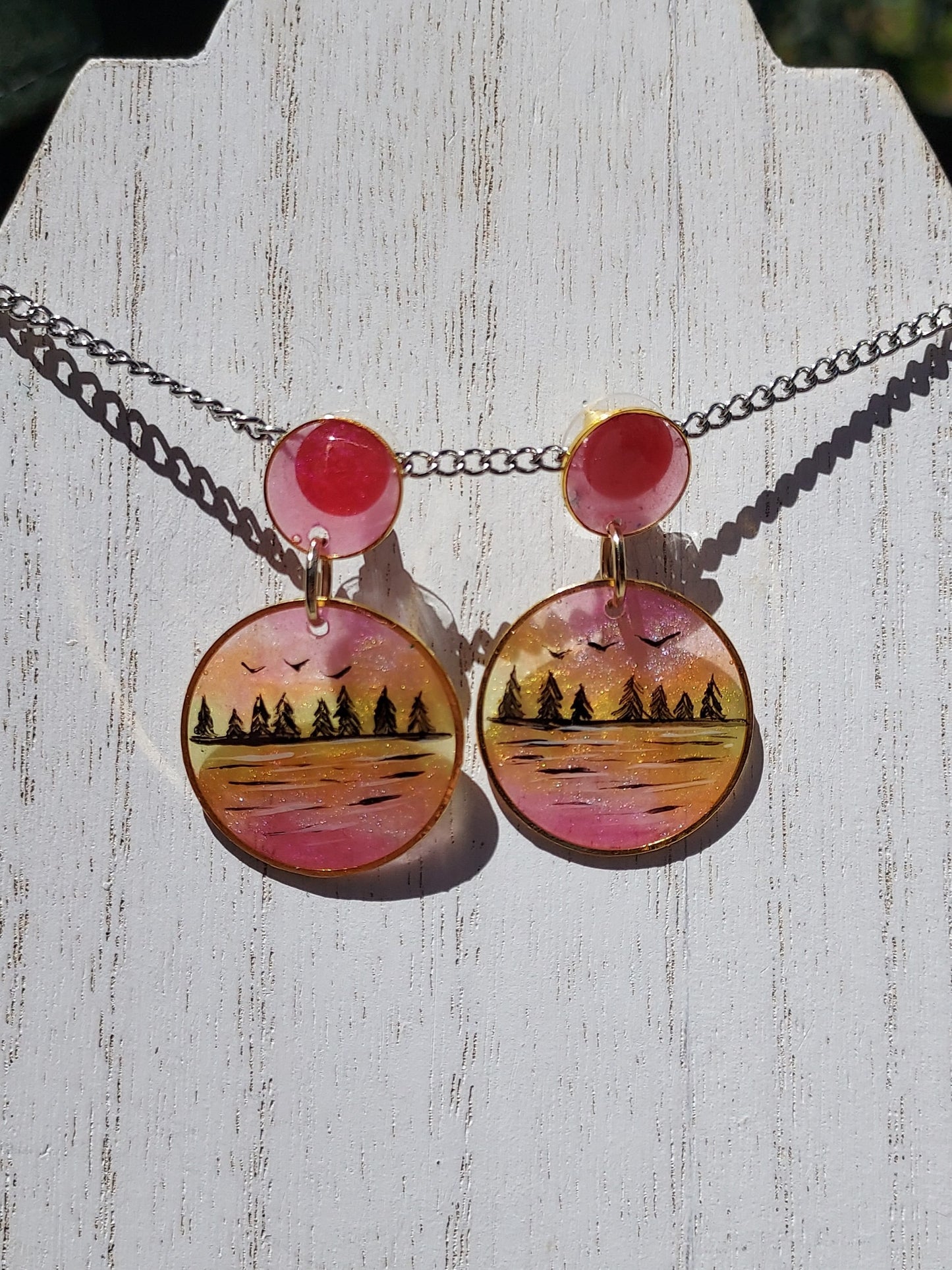 Hand  Painted Lakeview Sunset Earrings #1