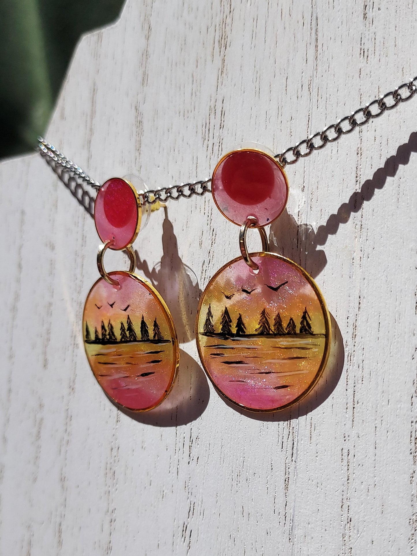 Hand  Painted Lakeview Sunset Earrings #1