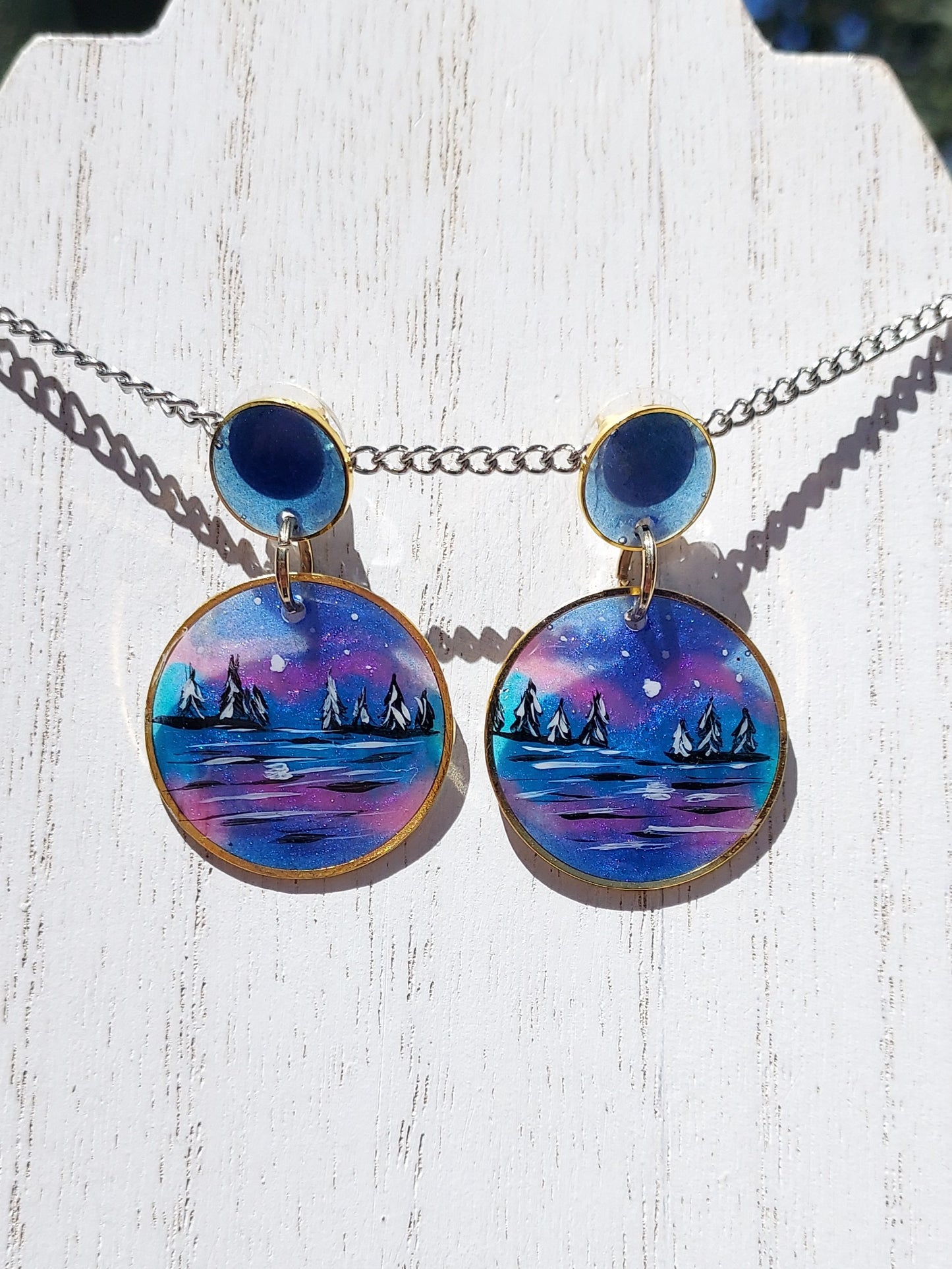 Hand Painted Lakeview Winter Stud Earrings #1