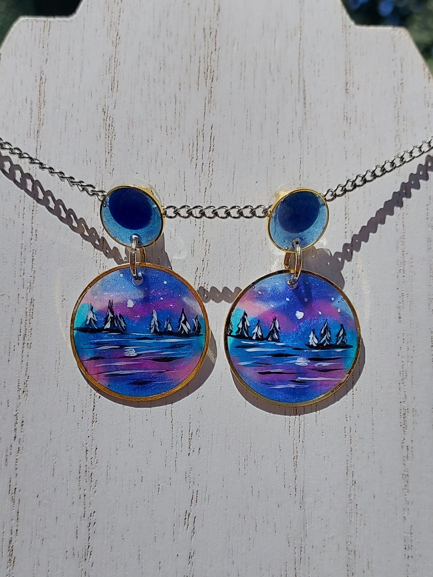 Hand Painted Lakeview Winter Stud Earrings #1