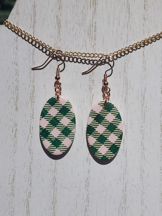 Pink Plaid Clay Earrings