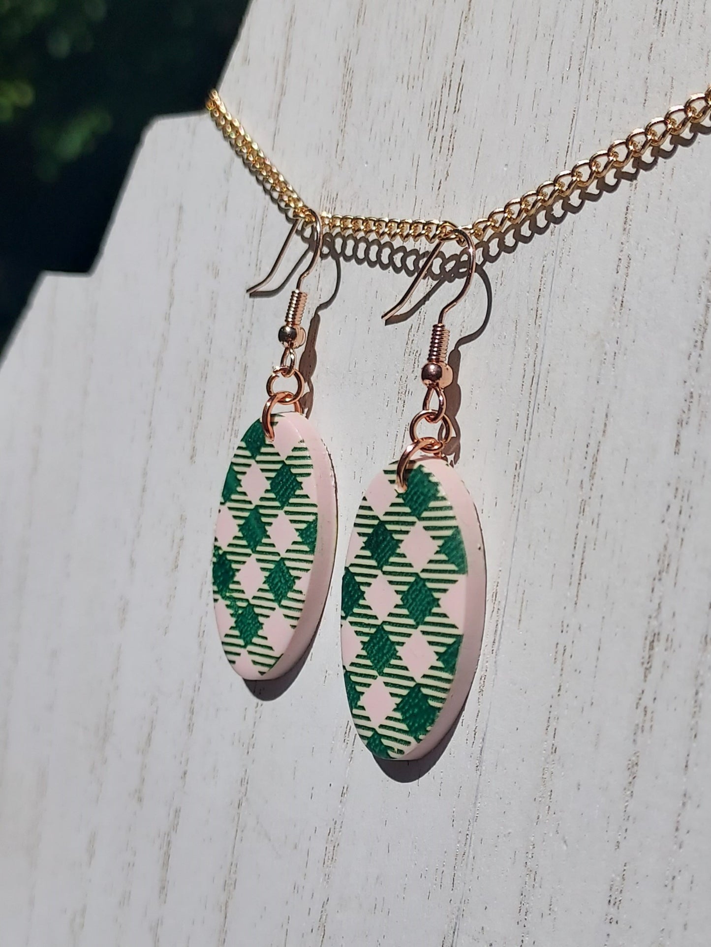 Pink Plaid Clay Earrings