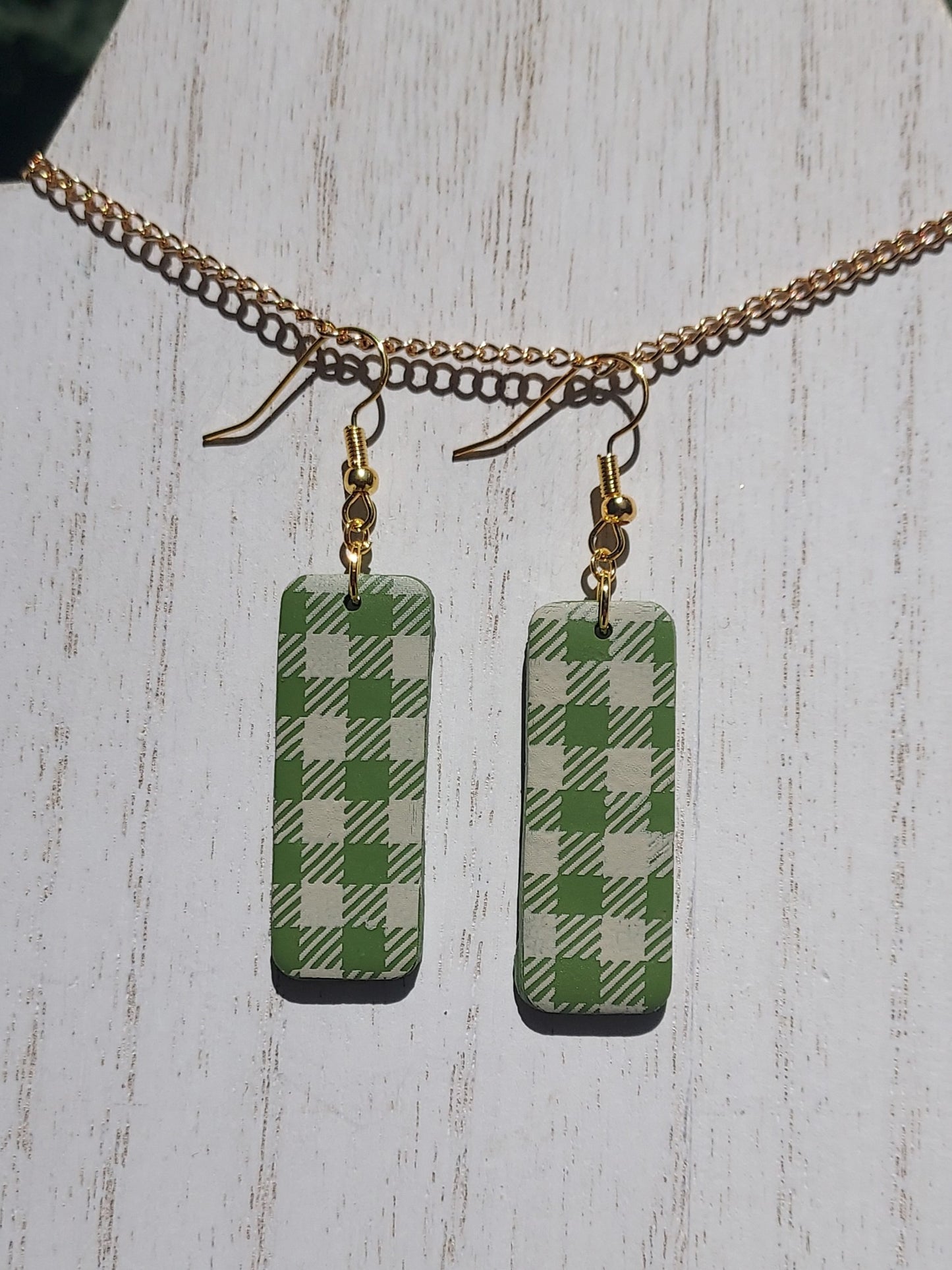 Green Plaid Clay Earrings