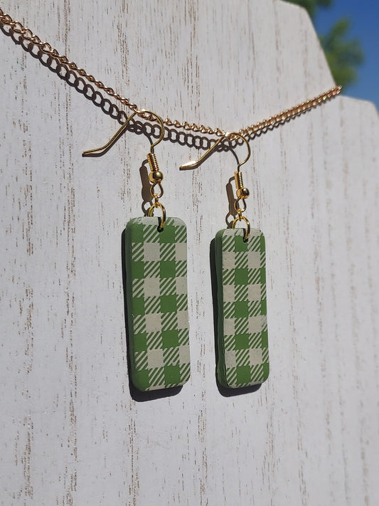 Green Plaid Clay Earrings