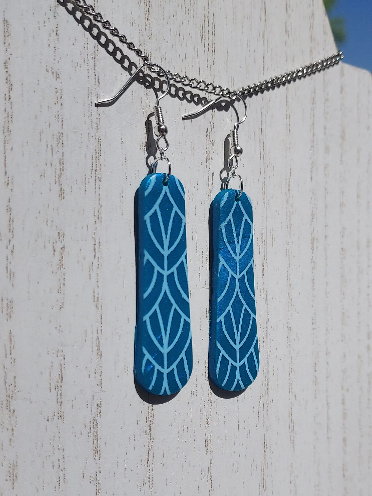 Teal Feathers Clay Earrings #3