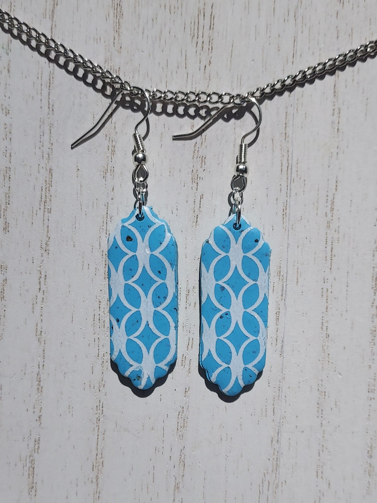 Blue Lattice Clay Earrings #1