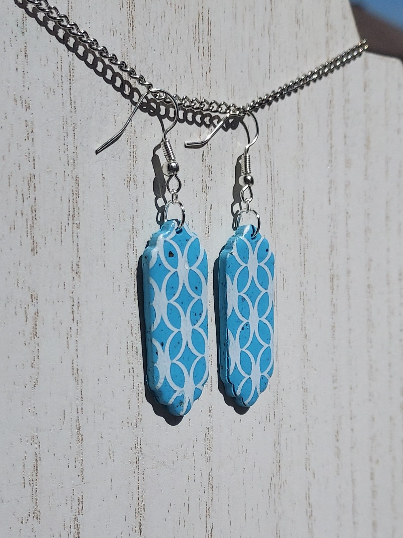 Blue Lattice Clay Earrings #1