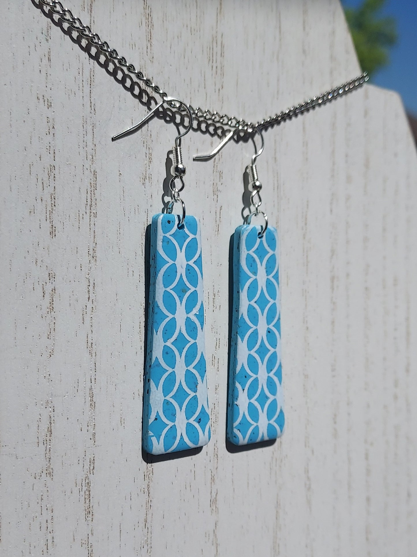 Blue Lattice Clay Earrings #2