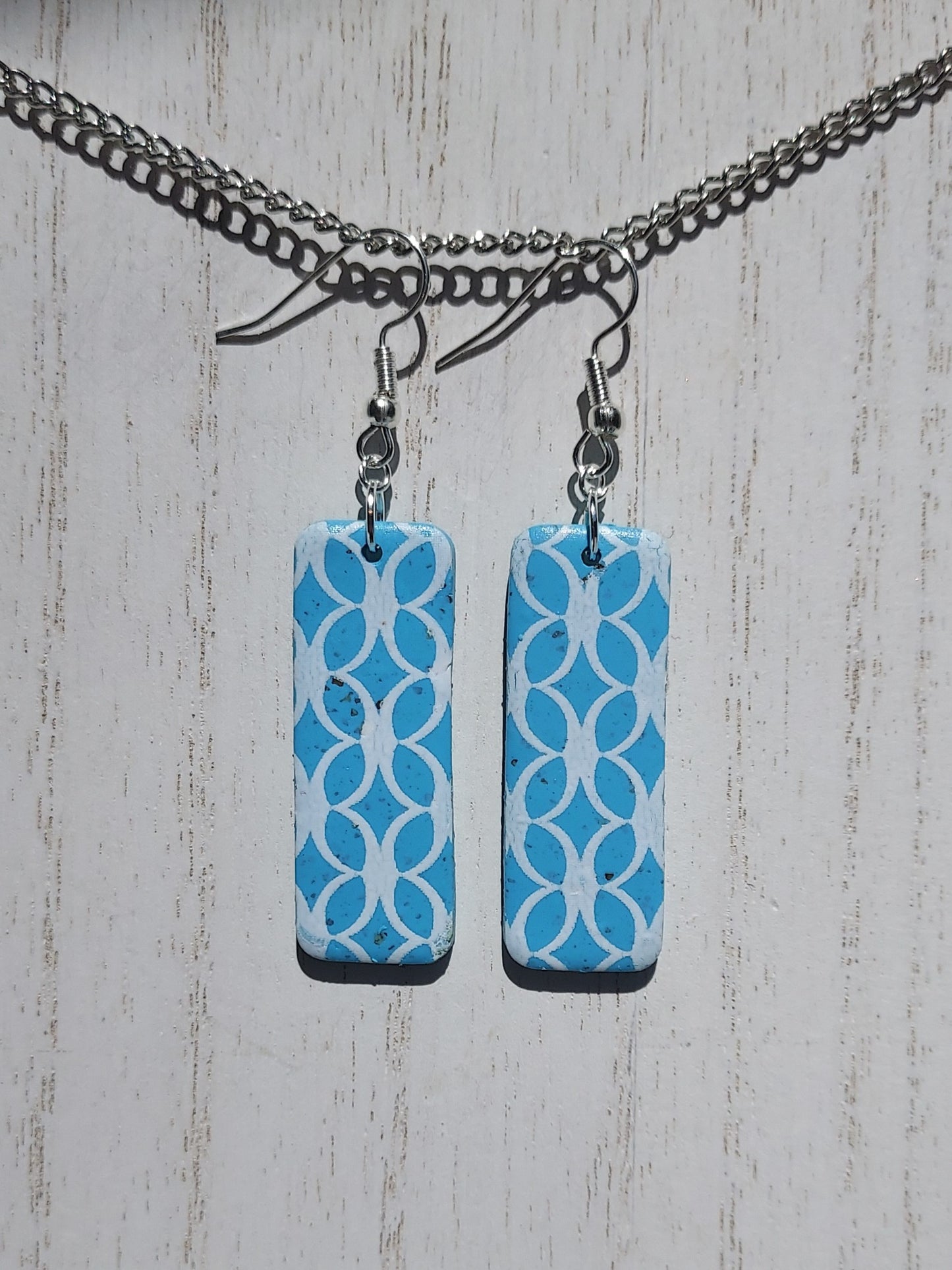 Blue Lattice Clay Earrings #3
