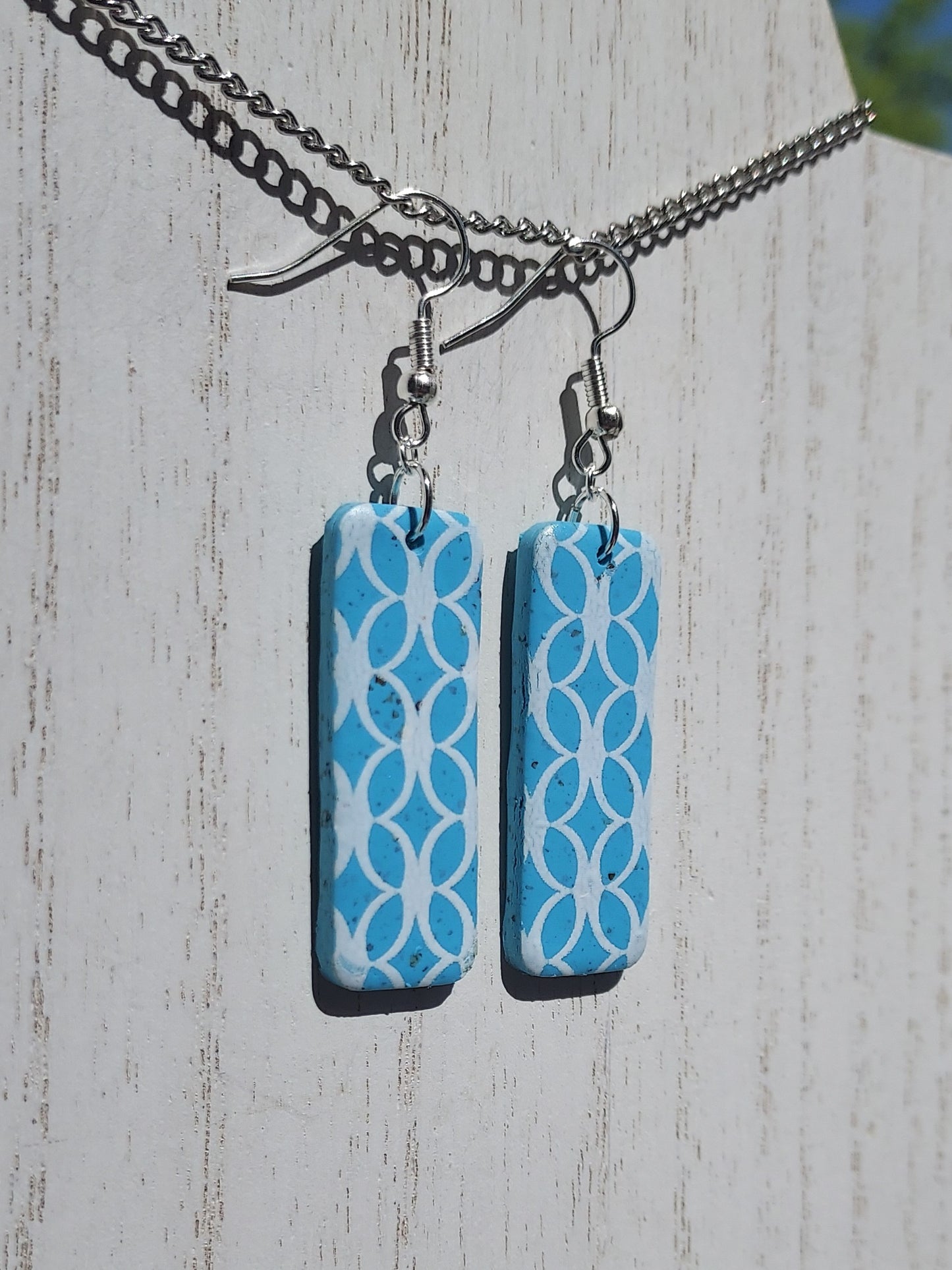 Blue Lattice Clay Earrings #3