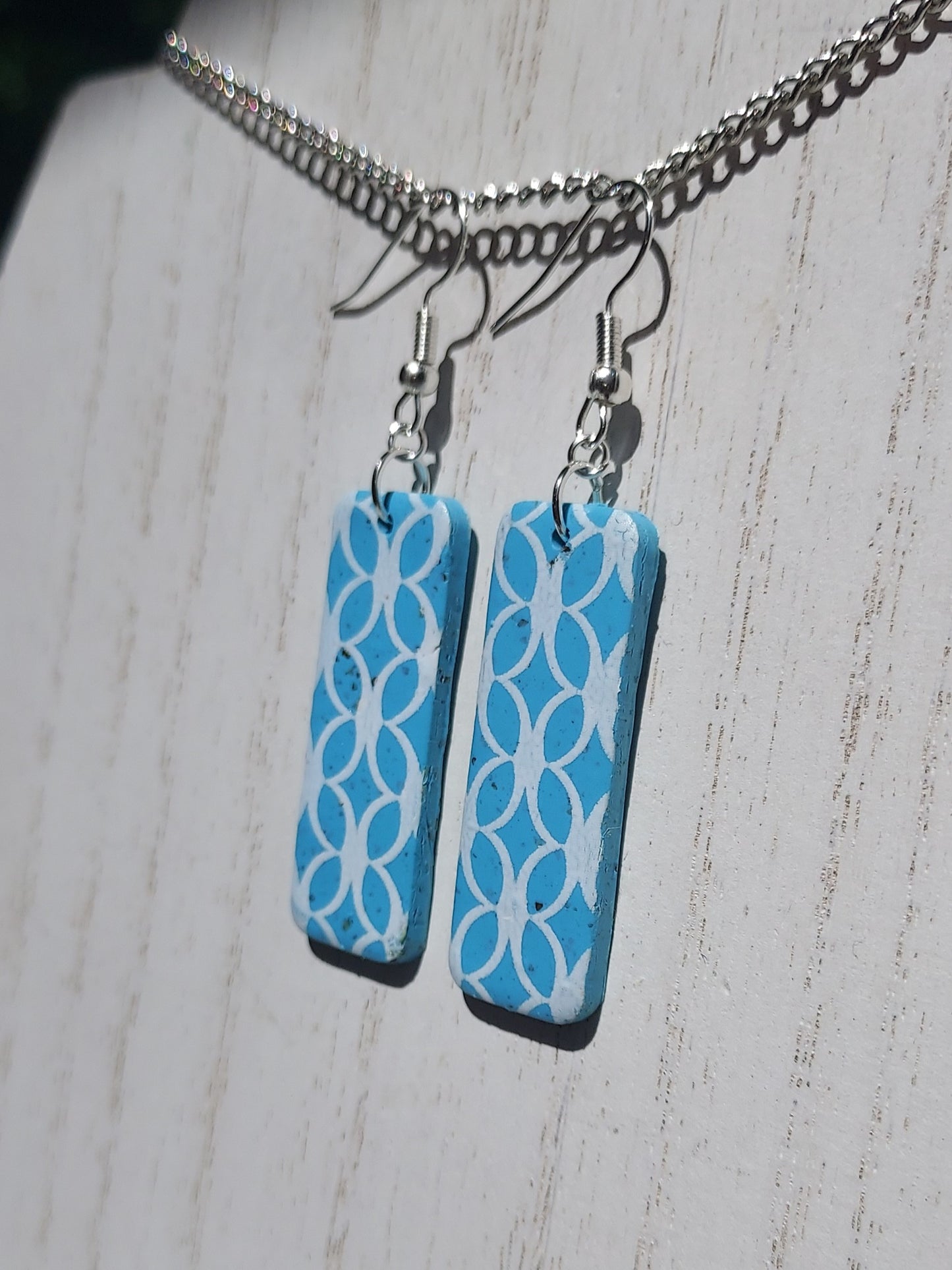 Blue Lattice Clay Earrings #3