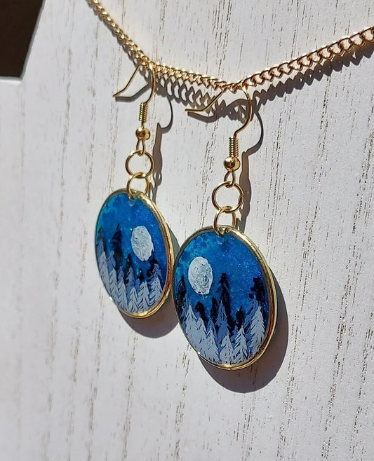 Hand Painted Forest Moon Earrings #1