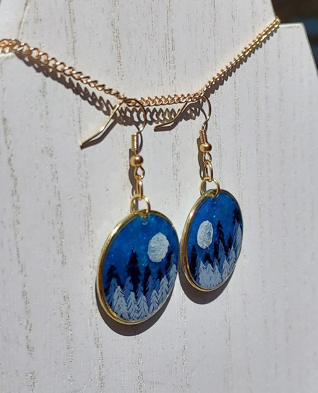 Hand Painted Forest Moon Earrings #1