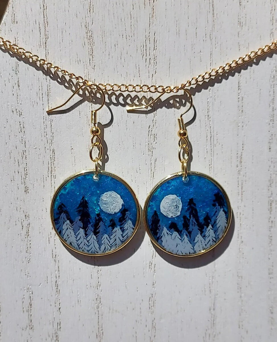 Hand Painted Forest Moon Earrings #1