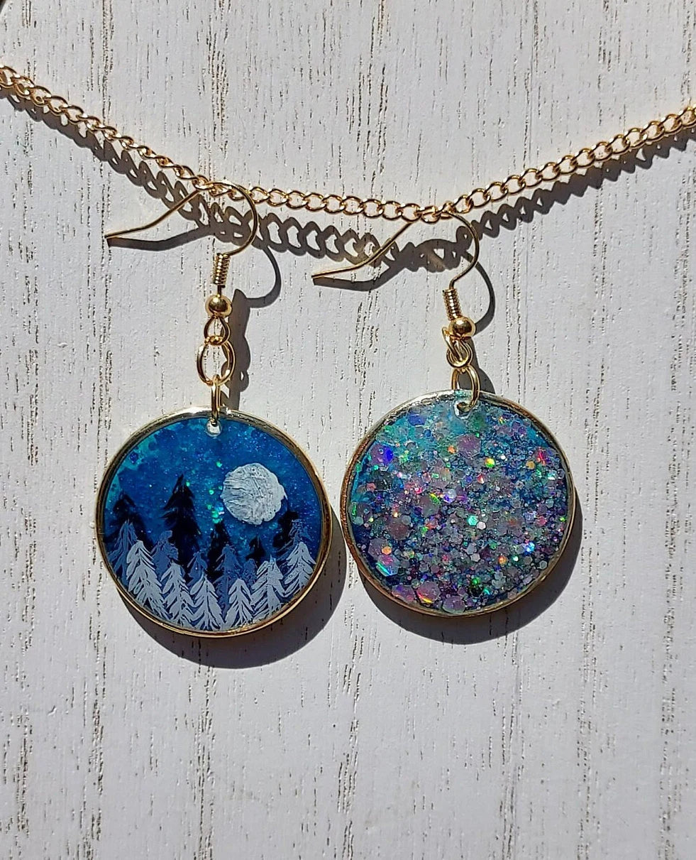 Hand Painted Forest Moon Earrings #1