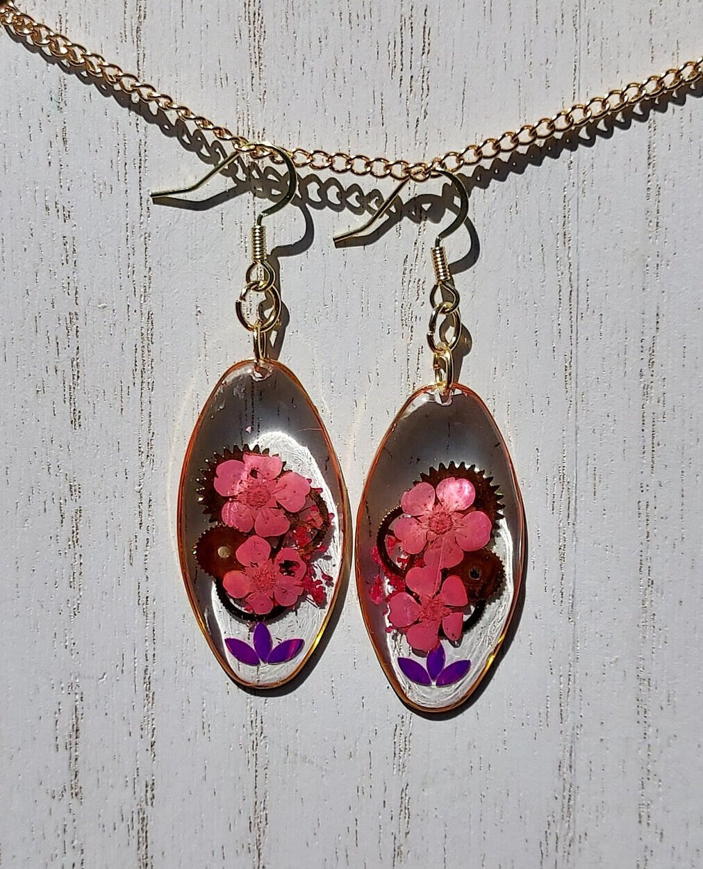 Flowers & Gears Earrings #1