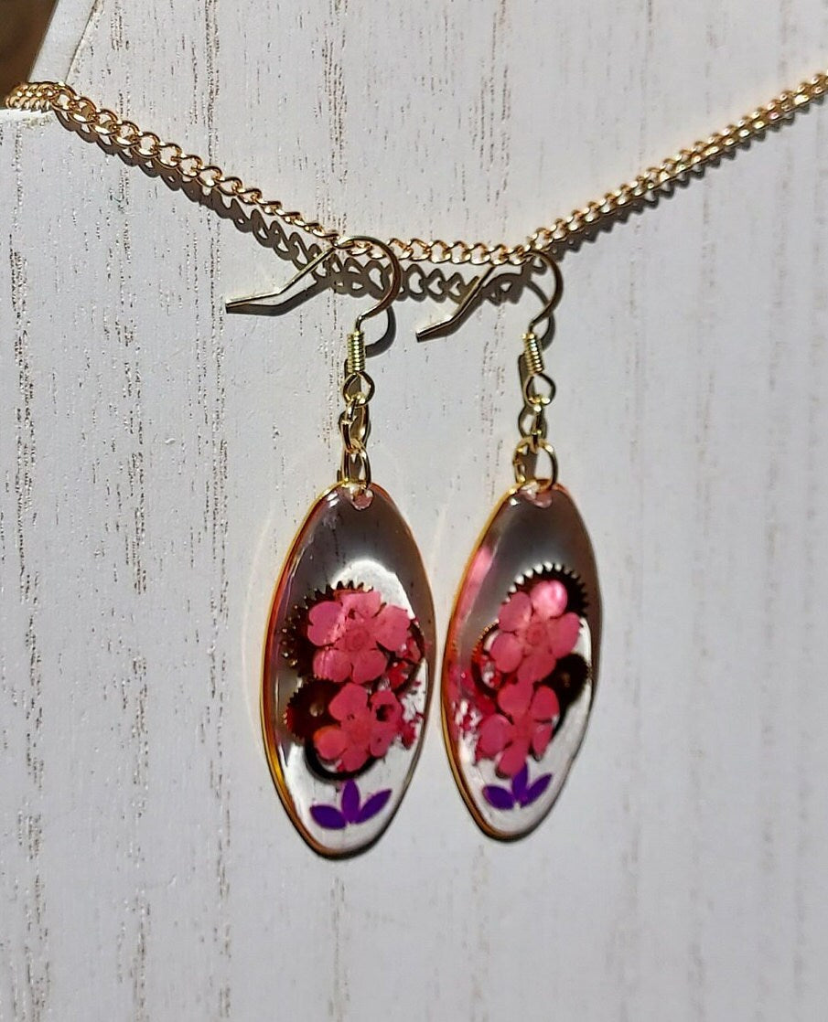 Flowers & Gears Earrings #1
